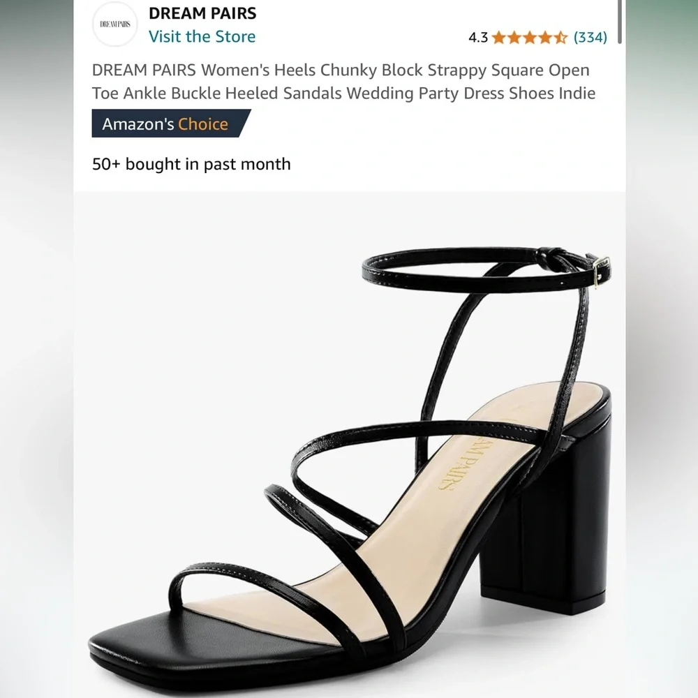 NWT Dream Paris Strappy Chunky Square Open Toe Block Heel Sandals - Picture 3 of 8